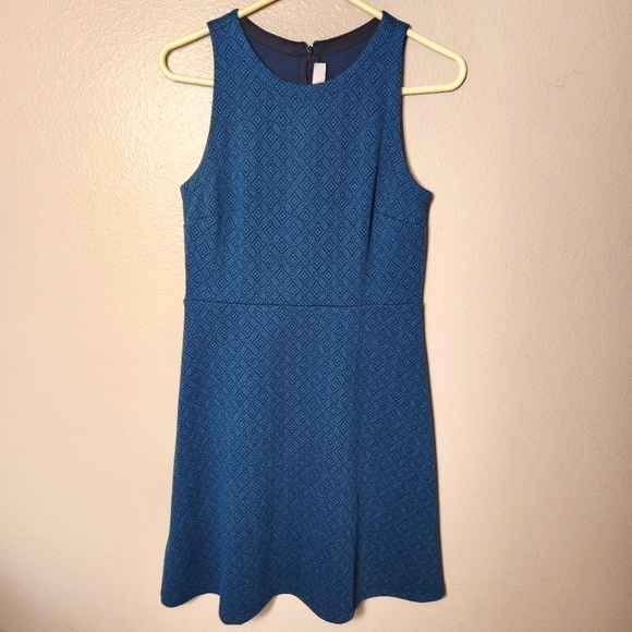 Loft Womens Sleeveless Blue Ponte Knit Patterned Sheath Dress-Size 4 - Picture 1 of 10